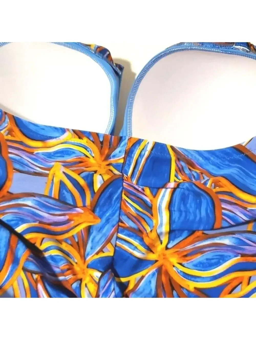 Floral Print Strapless One Piece Swimsuit Blue Orange - Size Unknown